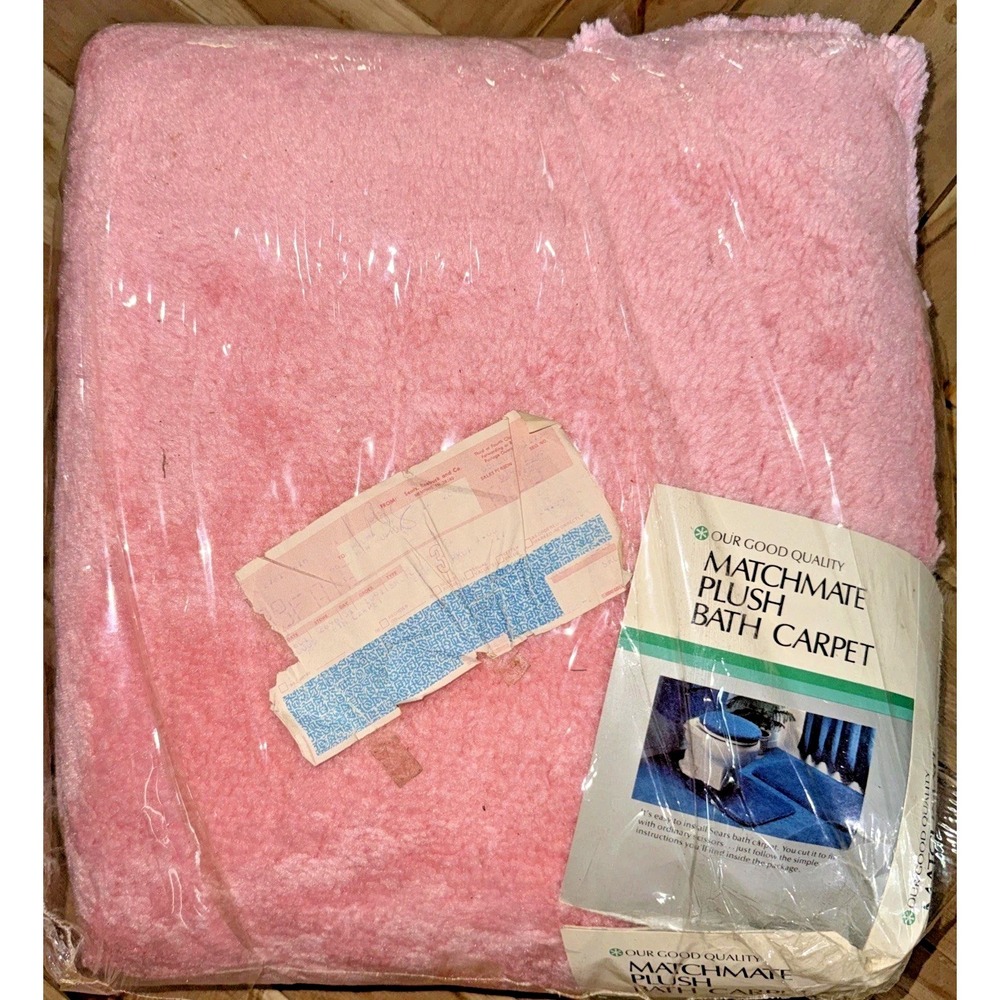 NOS Vintage PINK Sears Matchmate Plush Bath Carpet Pink 5x6 Bathroom Rug 1980